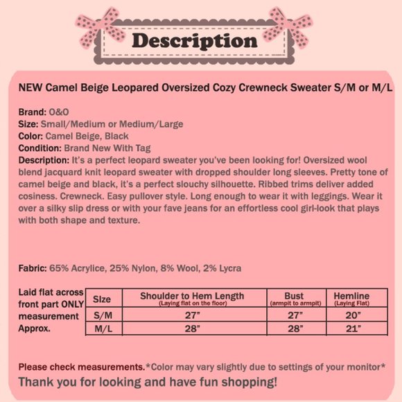 Camel Beige Leopard Crewneck Oversize Cozy Sweater - Picture 8 of 8